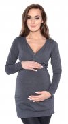 MijaCulture – 2 in 1 Maternity & Nursing Comfortable Long Sleeve Shirt Blouse 3079/M08 Graphite