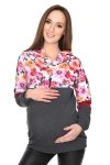 MijaCulture - 3 w 1 bluza ciążowa i do karmienia „Jane” 7144 grafit/kwiaty 