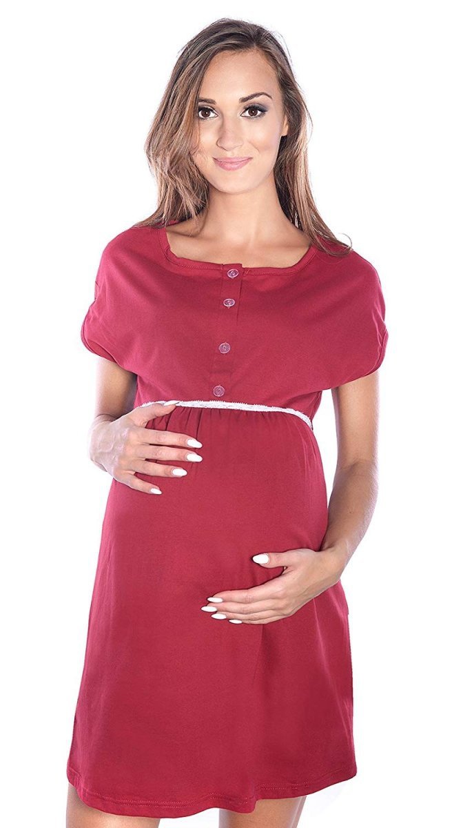 MijaCulture - 2 in1 Maternity and nursing / breastfeeding 100% cotton nightdress / gown 4025/M40 Burgundy