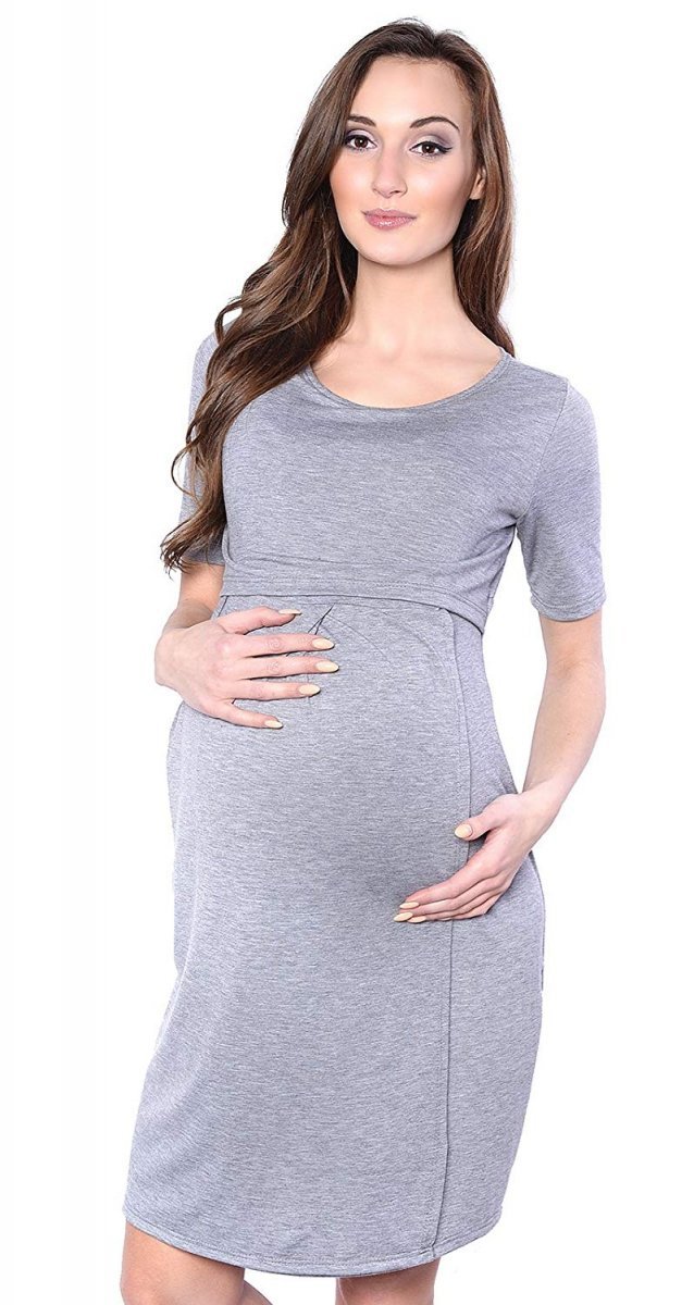 MijaCulture  2 in1 Maternity Pregnancy and Nursing Dress &quot;Lora&quot; 7132 Grey