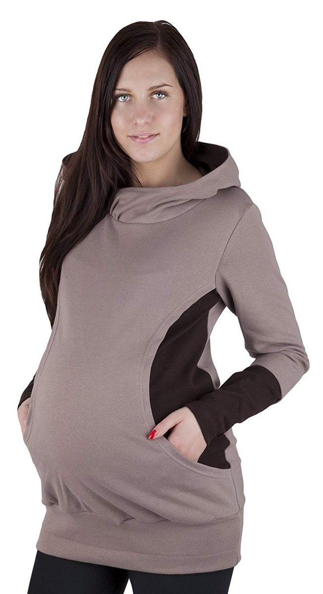 MijaCulture – 2 in 1 Maternity &amp; Nursing breastfeeding warm Hoodie Top Pullover 3078A/M06 Brown / Cappuccino