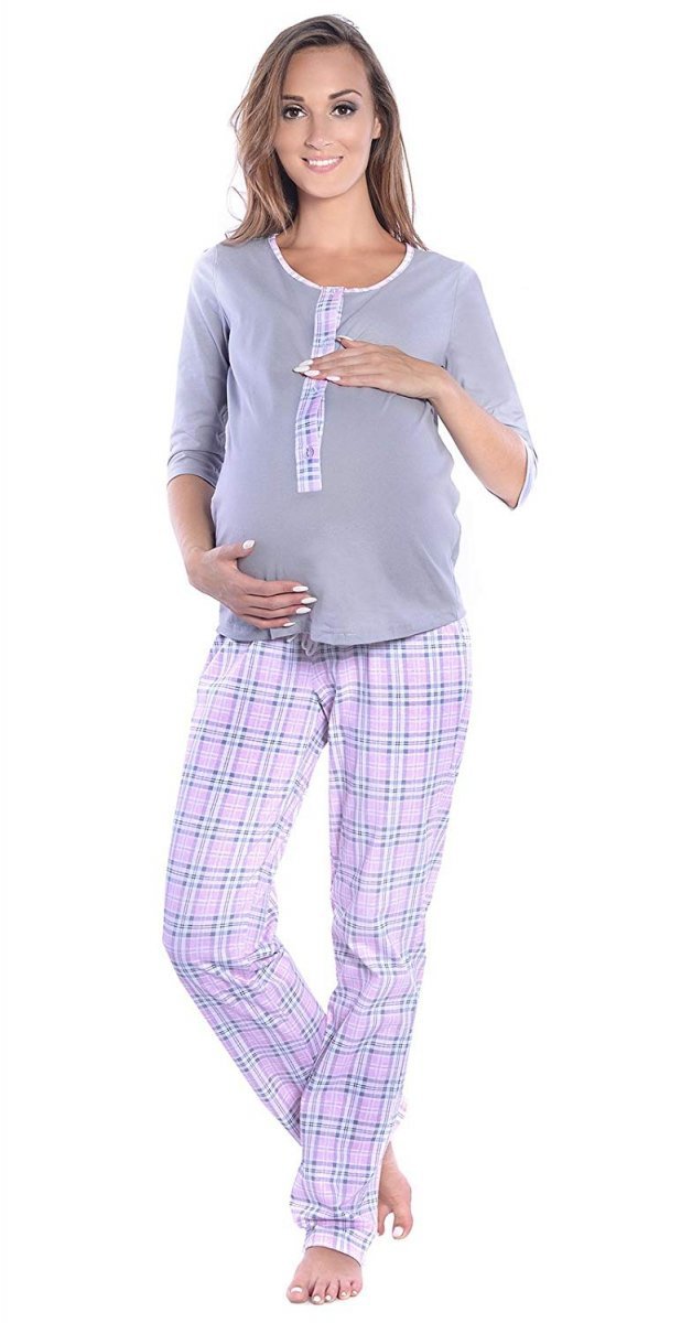 MijaCulture - 3 in1 Maternity and Nursing 2-Peace Pyjama Set 4054/M52 Grey / Light Pink