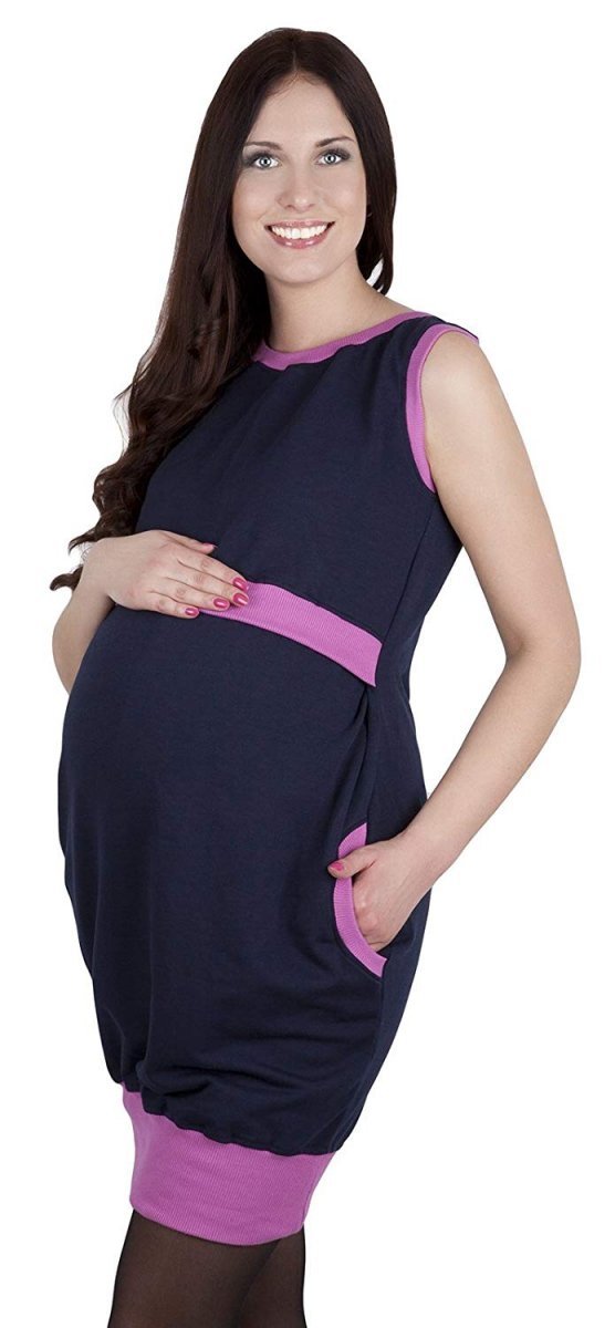 MijaCulture – 3in1 Elent Maternity &amp; Nursing Pregnancy Dress easy breastfeeding Fiona 7111 Navy / Pink
