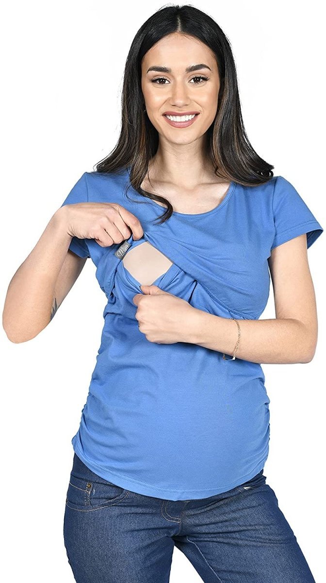 MijaCulture - 2 in 1 Maternity and breastfeeding shirt M03/3074 Mavi2