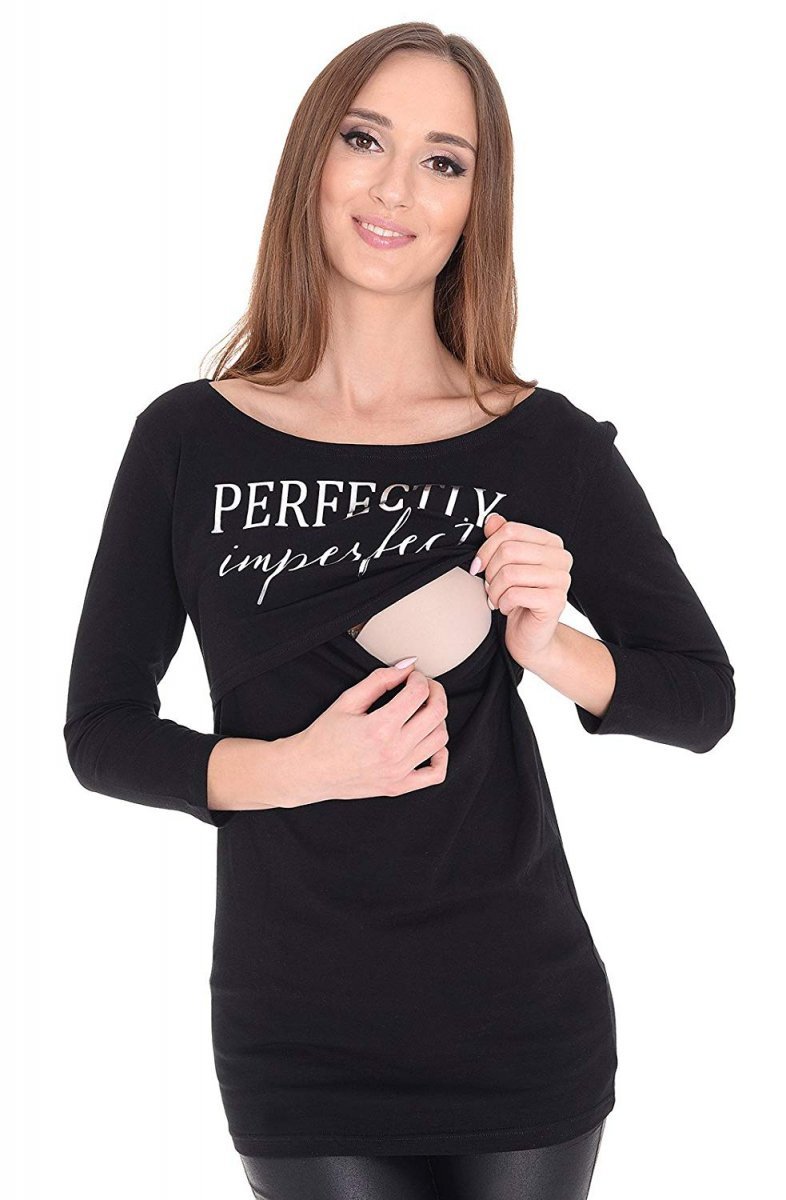 Shirt 2 w1 maternity and nursing „Perfectly Imperfect” 3/4 sleeve 9084 black