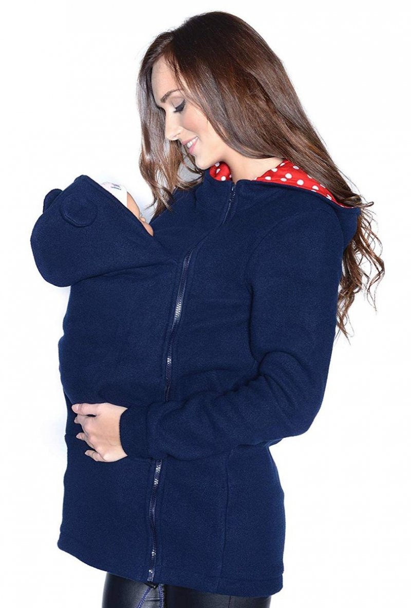 MijaCulture - Maternity Polar warm fleece Hoodie / Pullover for two / for Baby Carriers 3073A Navy