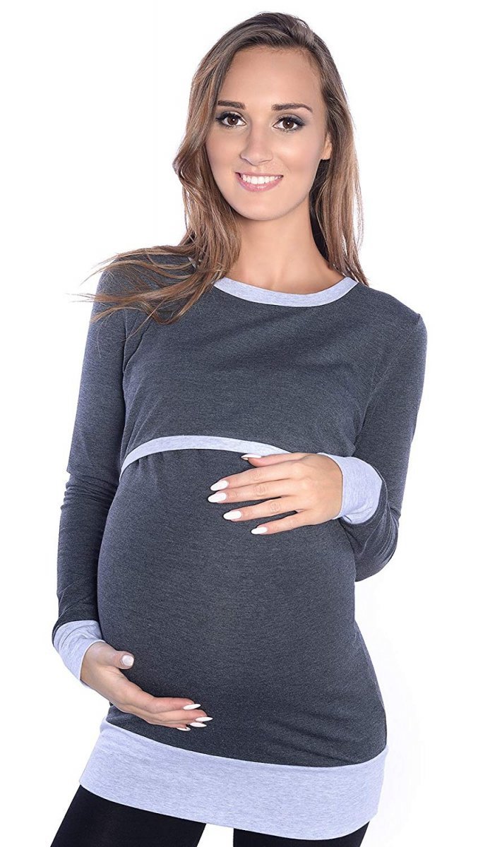 MijaCulture – 2 in1 Maternity and Nursings Long sleeve Shirt Top Soft material 9048 Graphit / Melange