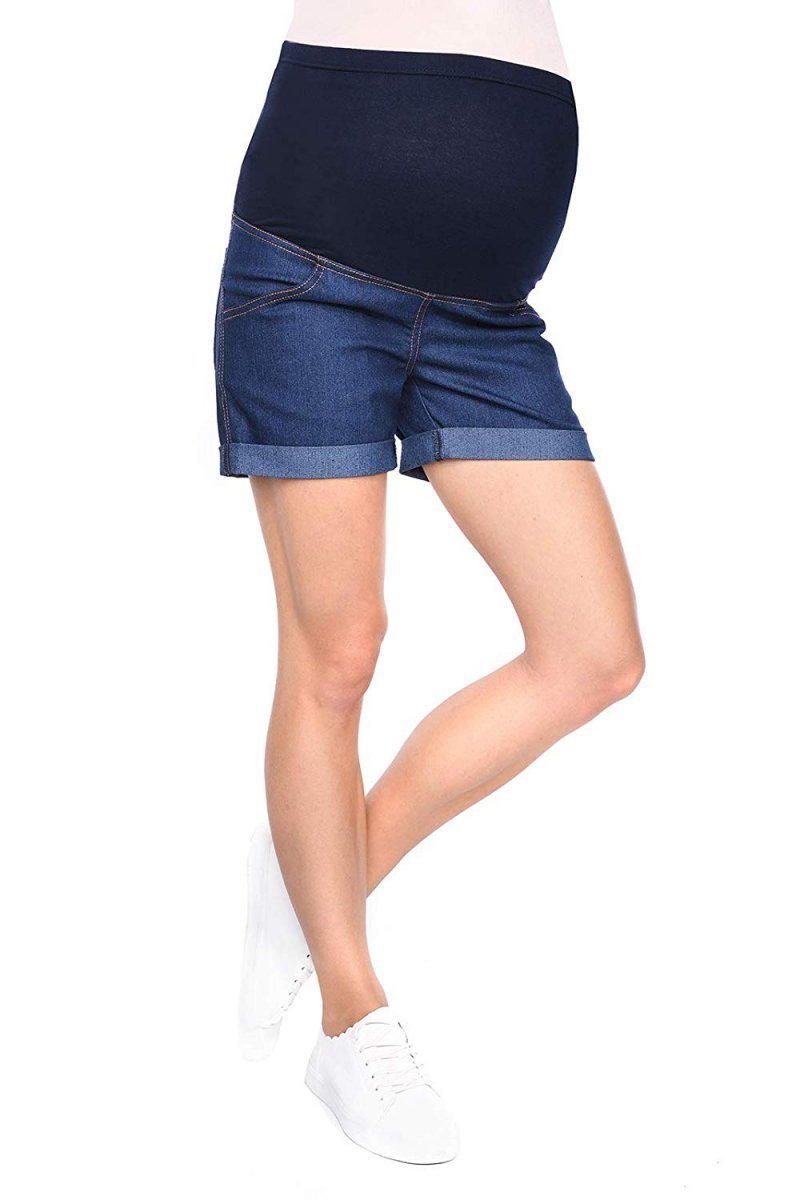 MijaCulture - Maternity Shorts Pants Trousers with Over Bump Panel 3086/M13 Denim Blue