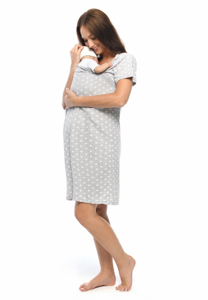 MijaCulture - 2 w 1 koszula nocna i do karmienia  2074 szary kropki