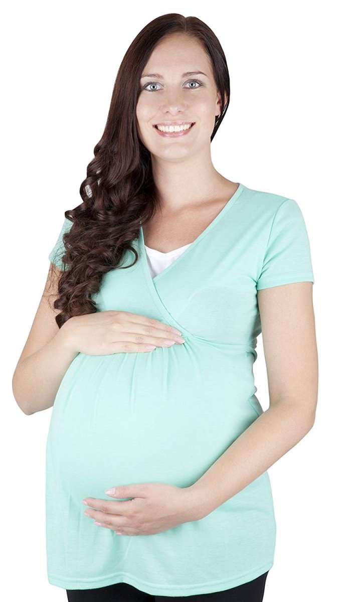 MijaCulture - 2 in1 Maternity and nursing elegant shirt top short sleeves 7104 Dora Mint