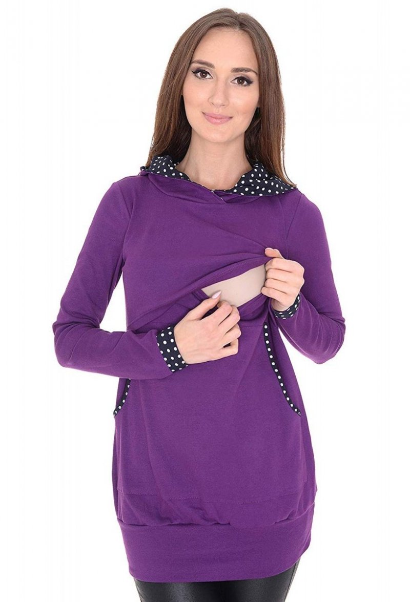 MijaCulture – 2 in 1 Maternity &amp; Nursing Breastfeeding Warm Hoodie Top Pullover 3077A/M07 Purple