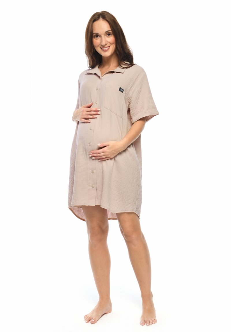 MijaCulture - Muslin maternity and breastfeeding nightdress Hazel M023 Caffe Latte