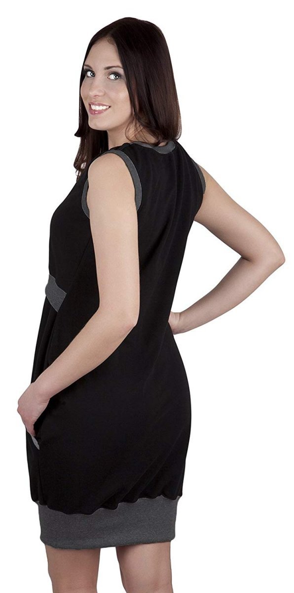 MijaCulture – 3in1 Elegant Maternity &amp; Nursing Pregnancy Dress easy breastfeeding Fiona 7111 Black / Melange