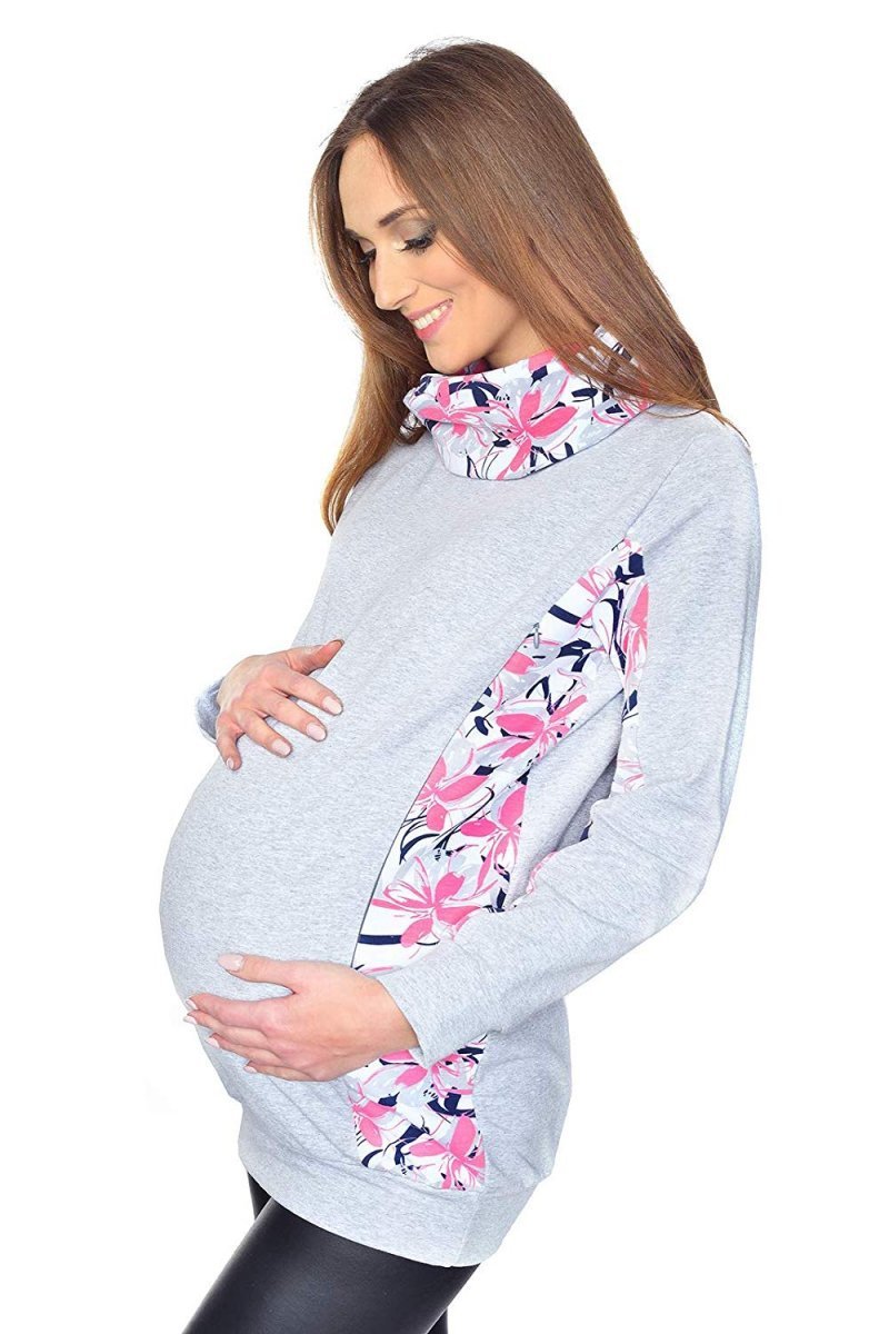 MijaCulture Casual 3 in1 Maternity and Nursing Pullover Sweatshirt Lucy 7143 Melange