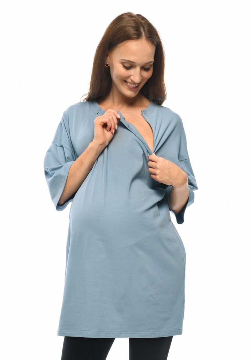 MijaCulture - maternity and breastfeeding T-shirt / nightdress Amber M024 blue
