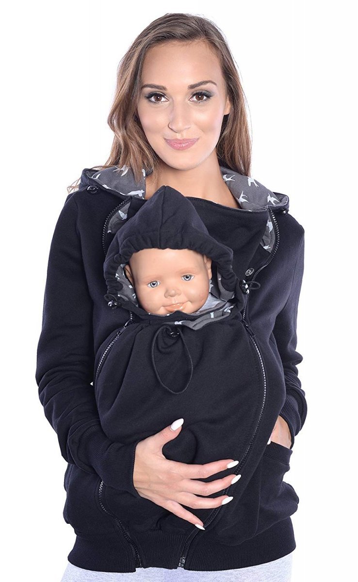 MijaCulture - Maternity Warm Hoodie / Jacket / Sweatshirt / for Baby Carriers 4046/M50  Black