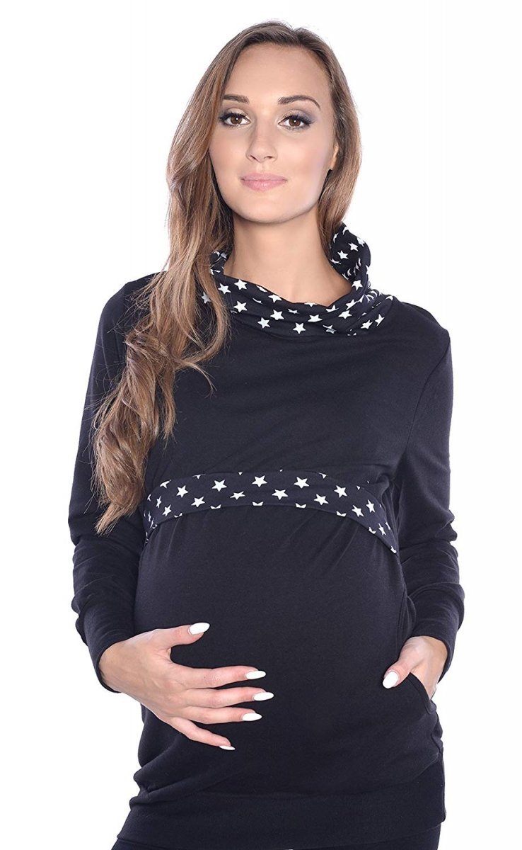 MijaCulture - 2 in 1 Maternity and Nursing Breastfeeding Warm Pullover Sweatshirt 4057/M49 Black
