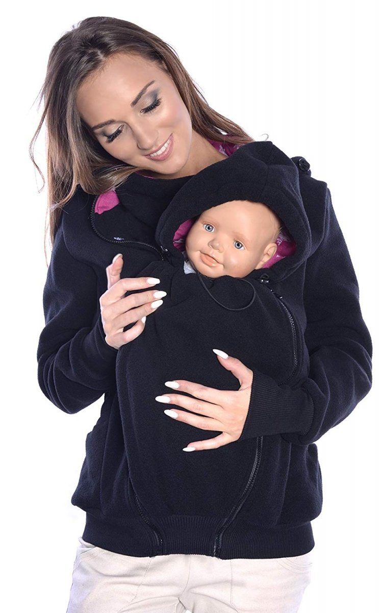 MijaCulture - Maternity Warm Fleece Hoodie / Jacket / Sweatshirt / for Baby Carriers 4047/M51 Black