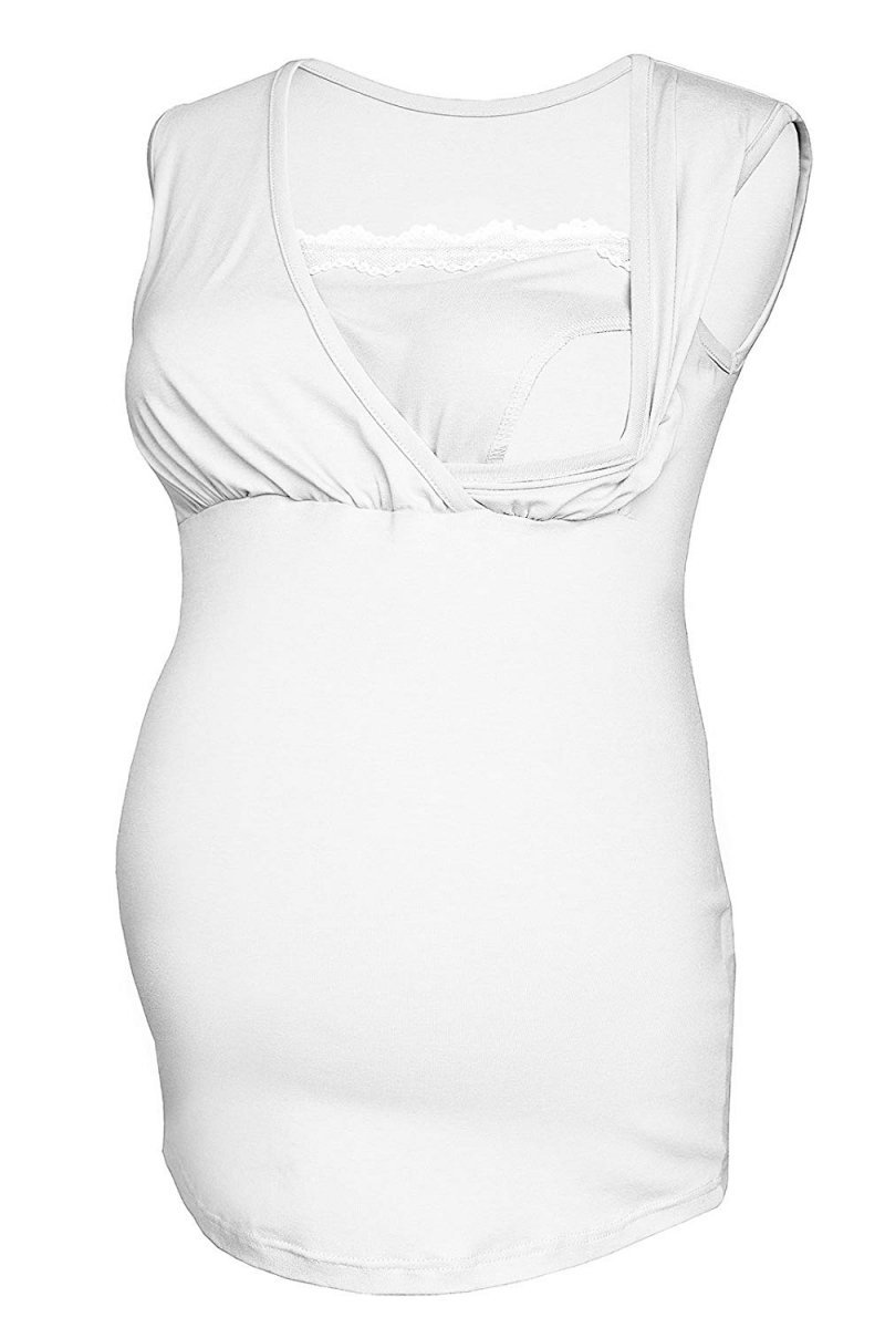 MijaCulture - Comfortable 2 in1 Maternity and Nursing Shirt Sleeveless top 4032/M45 White