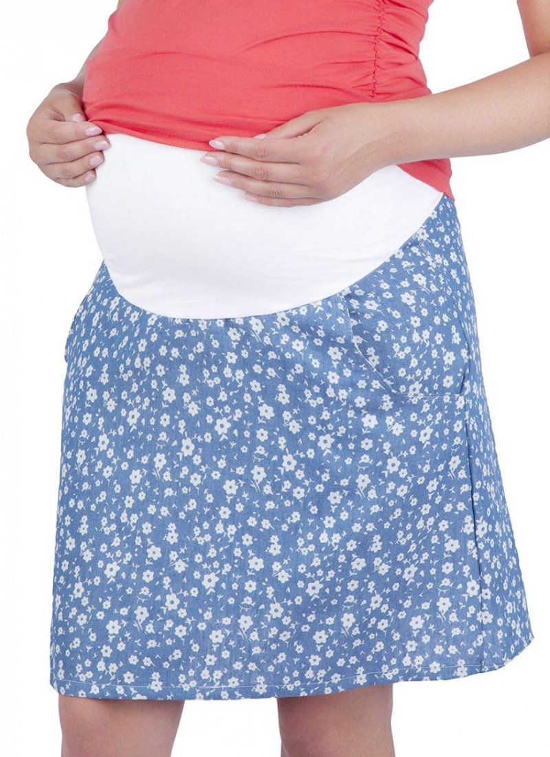 MijaCulture - Maternity Summer Light Skirt / Over Bump 7123 Blue