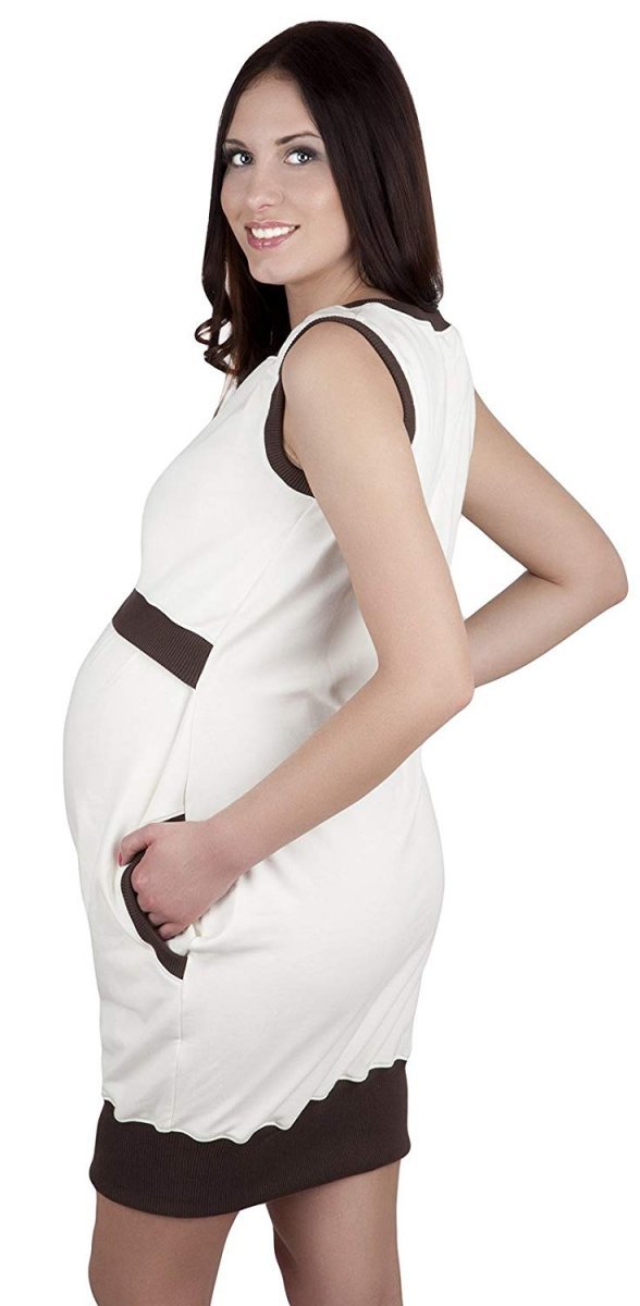 MijaCulture – 3in1 Elegant Maternity &amp; Nursing Pregnancy Dress easy breastfeeding Fiona 7111 Ecri / Brown