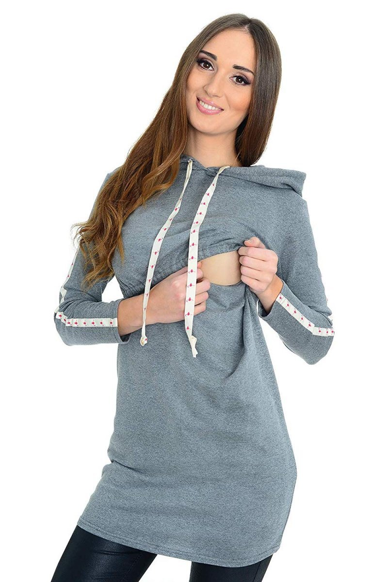 MijaCulture - bluza 3 w 1 ciążowa i do karmienia z kapturem „Melanie” 7136 melanż
