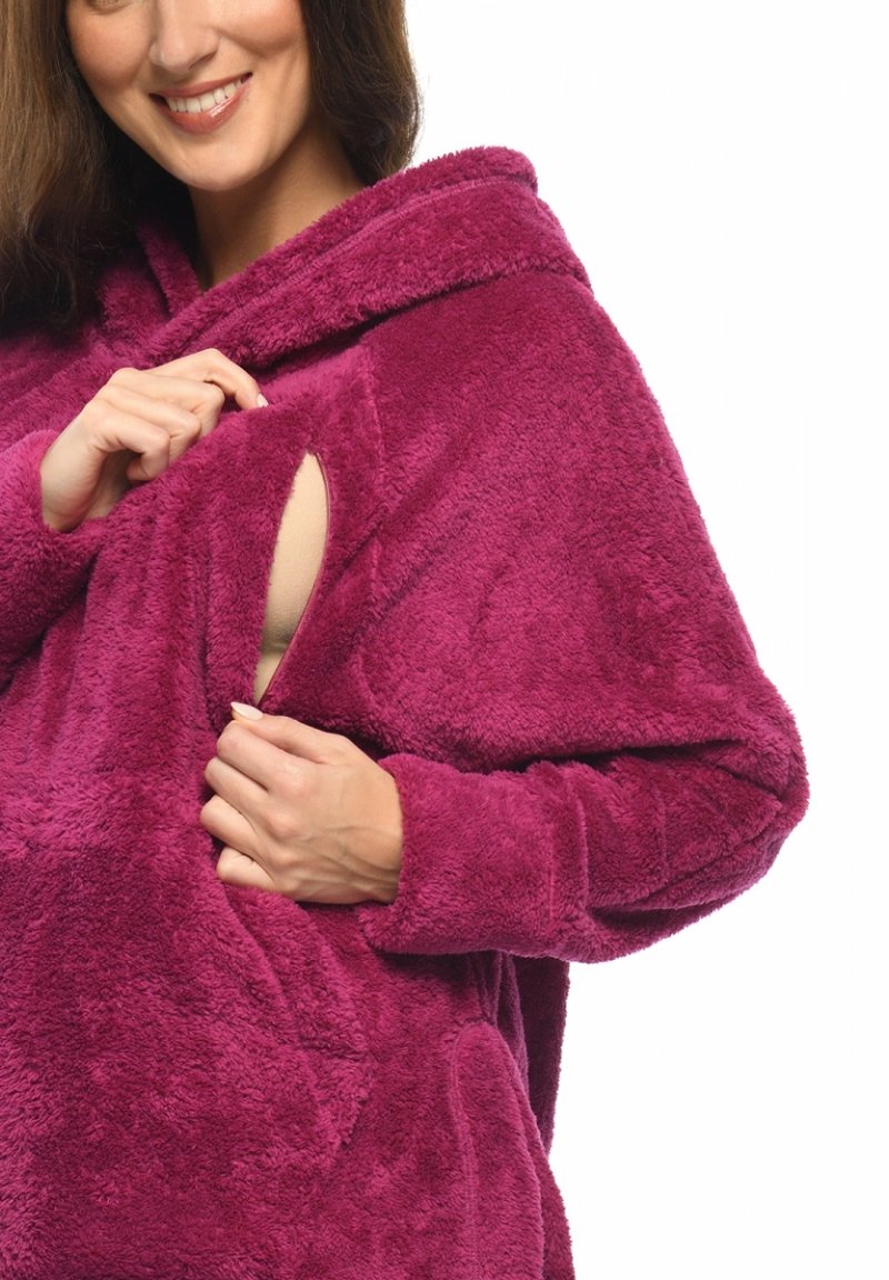 MijaCulture - super miekka przytulna bluza kocobluza ciążowa i do karmienia z kapturem „BEAR” M022 jagoda
