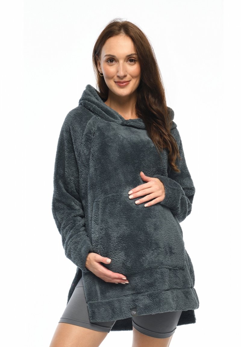 MijaCulture - super miekka przytulna bluza kocobluza ciążowa i do karmienia z kapturem „BEAR” M022 grafit