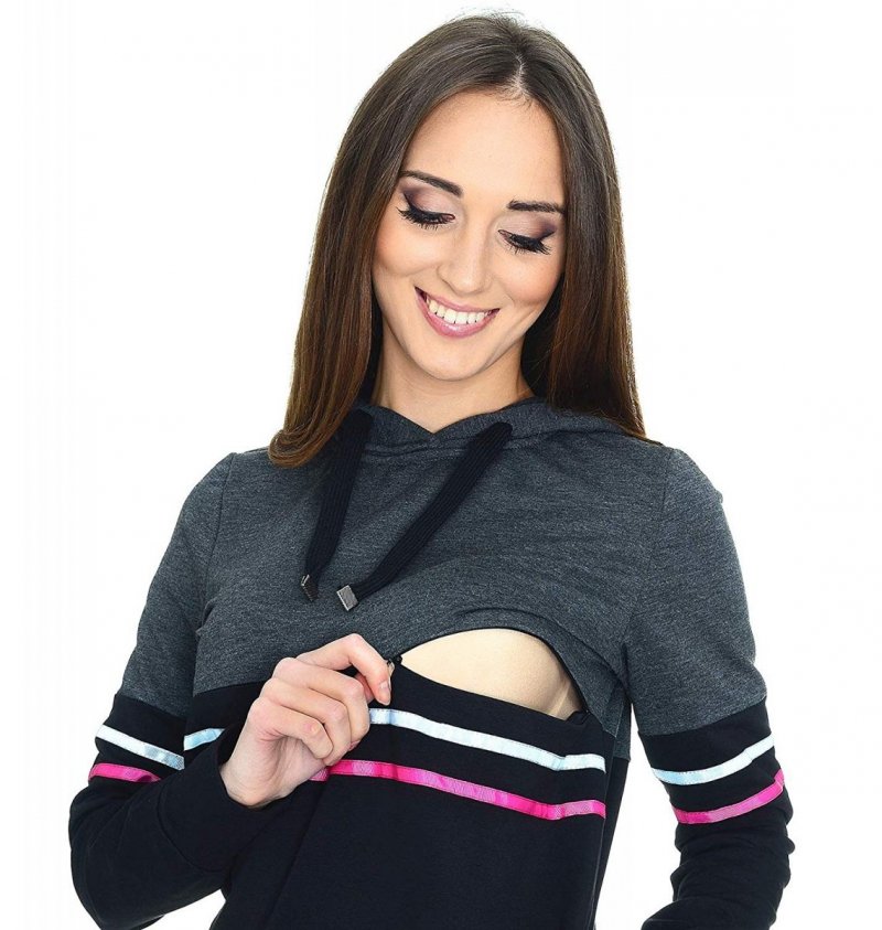 MijaCulture - 3 w 1 bluza ciążowa i do karmienia M72 4111 grafit/czarny
