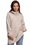 Be Knit BK047 Sweter oversize z golfem - beżowy