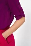 Nife Wiskozowa purpurowa bluzka z podwijanym rękawem - B147