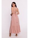 BeWear B281 Sukienka z gumowanym paskiem i wiązaniem na plecach - różowa