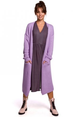 Be Knit BK053 Długi kardigan z kieszeniami - lawendowy