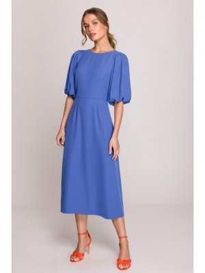 Stylove S399 Sukienka z bufiastymi rękawami - niebieska