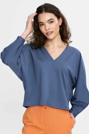 Nife Bluzka oversize z balonowymi rękawami - kobalt - B192
