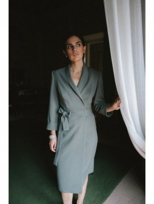 Stylove S415 Sukienka szmizjerka wiązana w talii - khaki