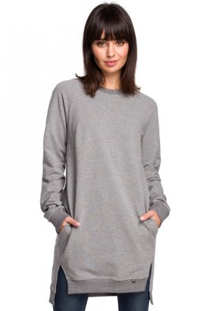 BeWear B101 Bluza - tunika z rozcięciami po bokach - szara