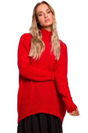Moe M468 Sweter półgolf z asymetrycznym dołem - czerwony