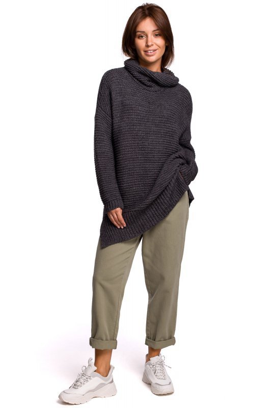 Be Knit BK047 Sweter oversize z golfem - antracytowy