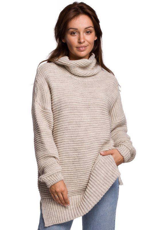 Be Knit BK047 Sweter oversize z golfem - beżowy