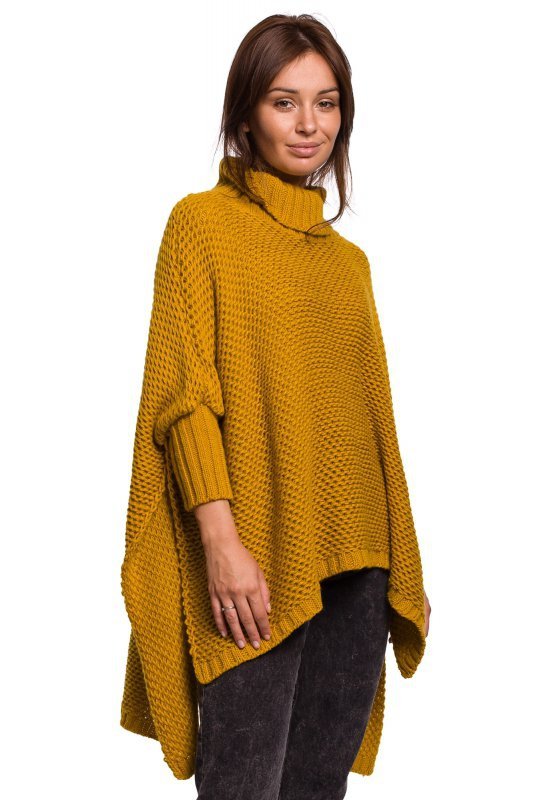 Be Knit BK049 Sweter ponczo z rękawami i golfem - miodowy