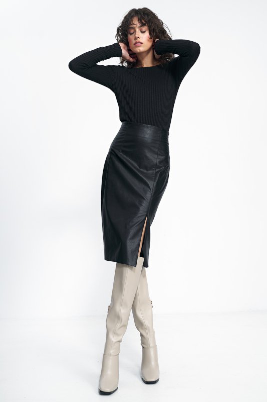 Nife Czarna bluzka z długim rękawem - B157