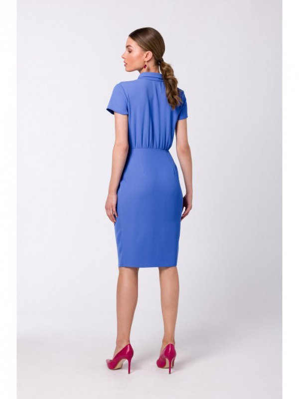 Stylove S335 Sukienka koszulowa z zakładkami - niebieska