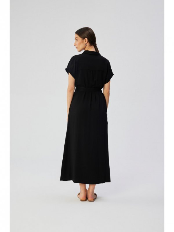 Stylove S364 Sukienka maxi rozpinana z krótkimi rękawami - czarna