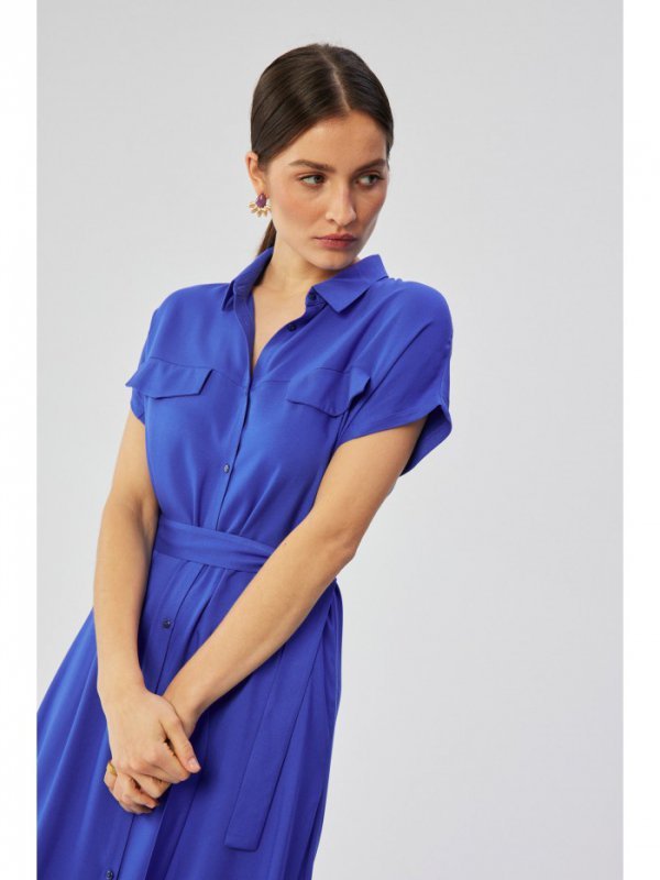 Stylove S364 Sukienka maxi rozpinana z krótkimi rękawami - niebieska
