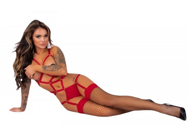 LivCo Corsetti Fashion Thiara Red zmysłowe body z pończochami