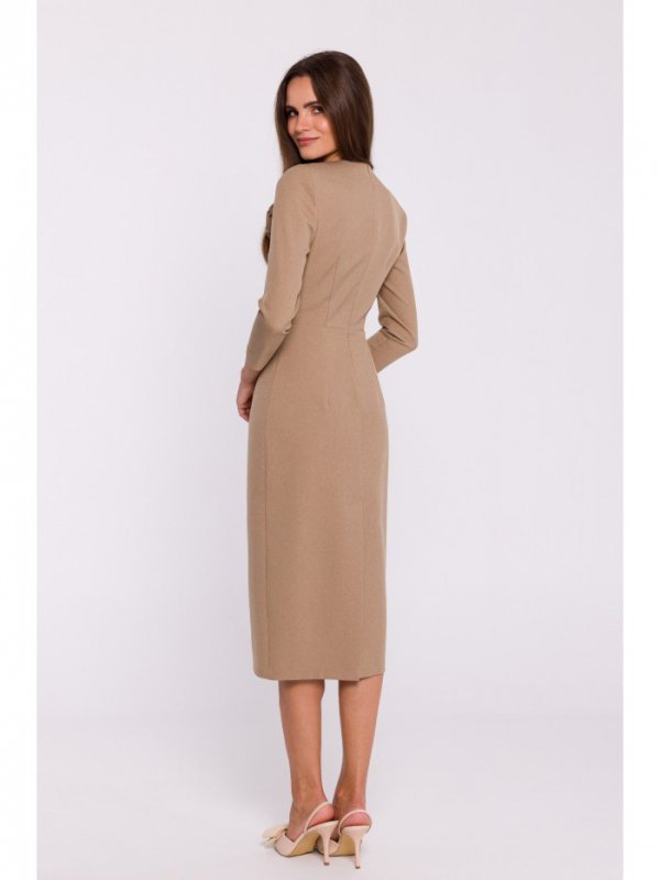 Stylove S372 Sukienka midi z kwiatkiem - beżowa