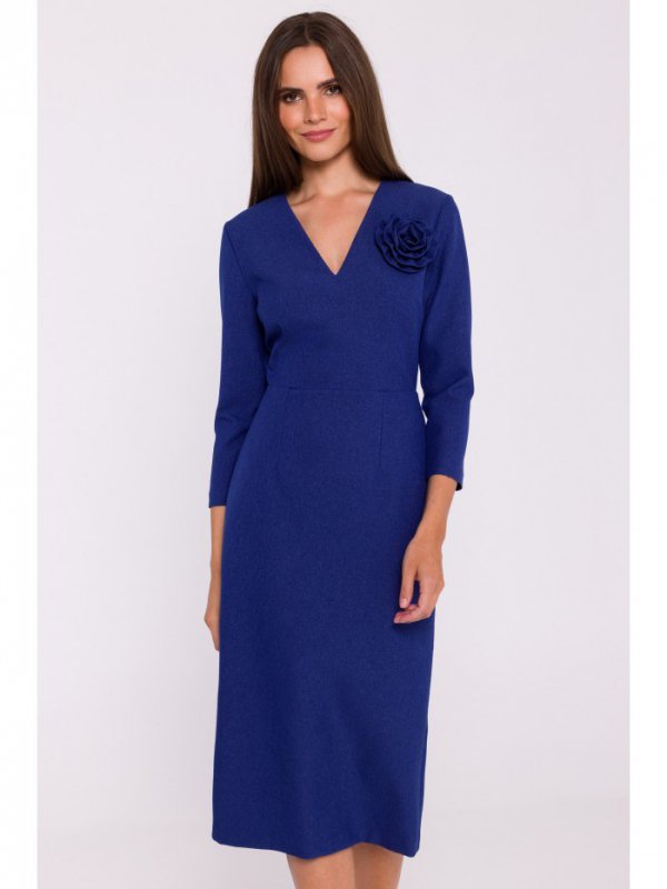 Stylove S372 Sukienka midi z kwiatkiem - niebieska