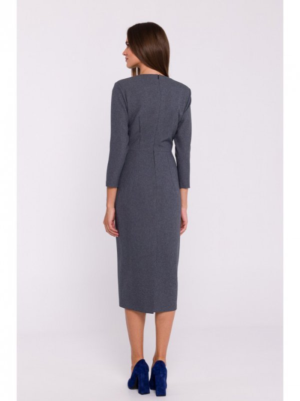 Stylove S372 Sukienka midi z kwiatkiem - szara