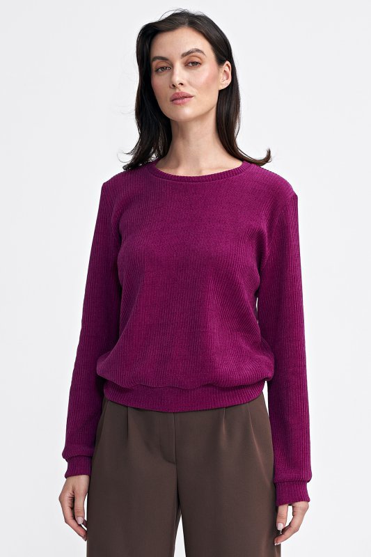 Nife Bluza z dzianiny prążkowanej z długim rękawem - purpura - BL08
